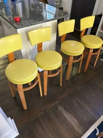 Beautiful condition set of four mid-century vintage, original upholstery counter