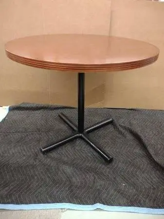 2 Steelcase Cherry Wood 36 Round Reeded Edge Top Table w/Metal X Base