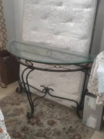 Small Half-Moon Glass & Metal Console Table