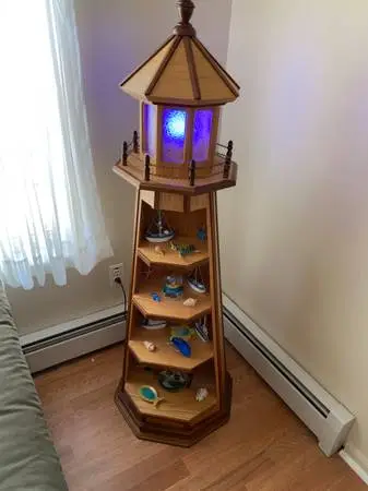 Handcrafted Solid Oak Lighthouse Shelf Display W/Electric Beacon 60” H