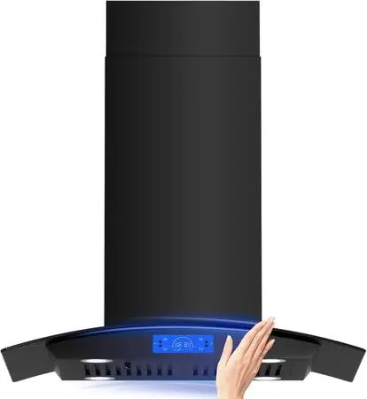 FIREGAS Black Island Range Hood 30 Inch, 700 CFM Island Kitchen Hood w