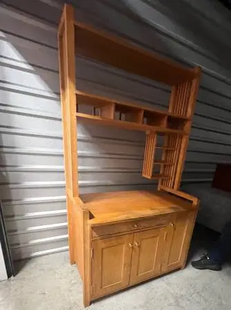 Hand Made Desk/Workstation with Attached Shelving, Mission Style-Maple