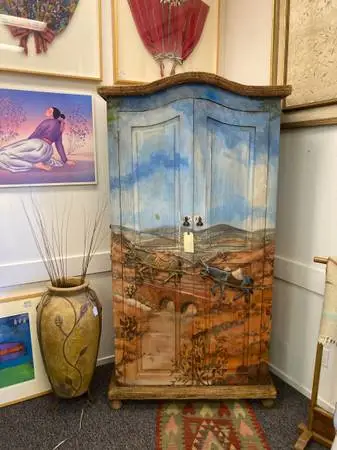 Rustic pine Mexico cabinet, hand painted