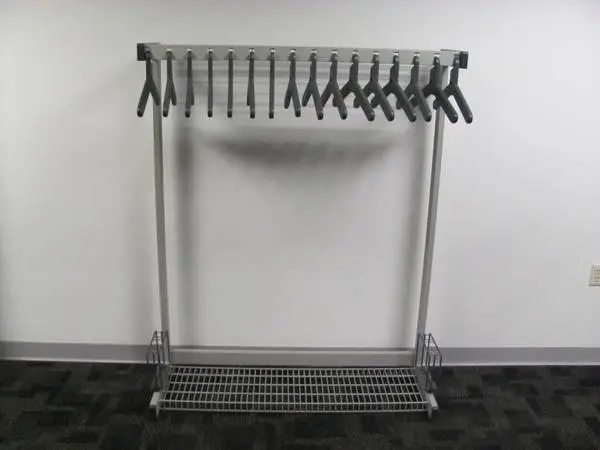 Quartet 48 wide metal coat or garment rack with 2 shelves
