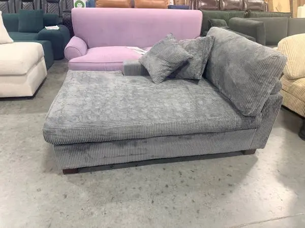 Modern Plush Corduroy Indoor Chaise Lounge Chair Grey Rigth Arm Facing