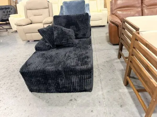 Black Left Arm Facing Faux Rabbit Fur One Arm Sectional Chaise Lounge