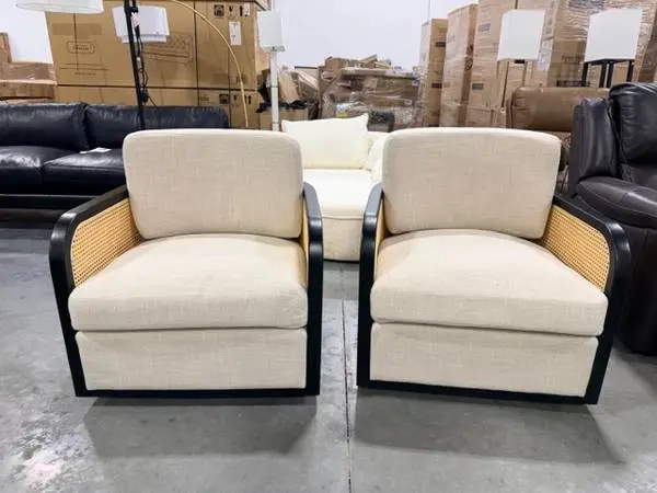 Springwood Charcoal Natural Cane Rattan Swivel Accent Chair (Set Of 2)