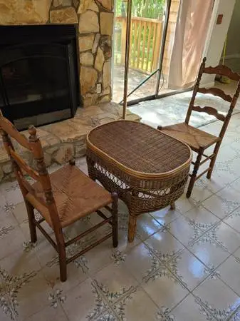 vintage rattan table & 2 chairs