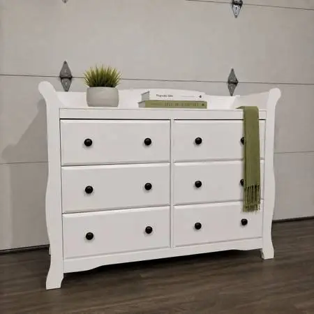White 6-Drawer Dresser w/ Black Knobs, Like New