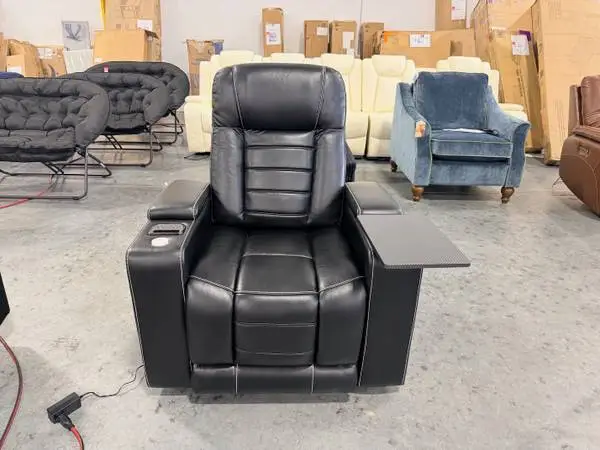 Power Motion Black Recliner Adjustable Headrest Home Theater Seating
