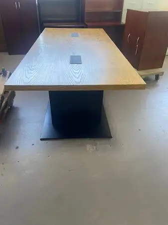 CONFERENCE TABLE MID CENTURY WOOD TOP WITH BLACK BASES 4X8