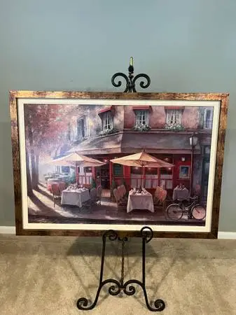 Decorative café street scene in Paris.