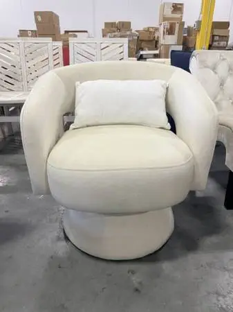 Ebello 360° Swivel Barrel Chair Beige Velvet Accent Armchair Brand New