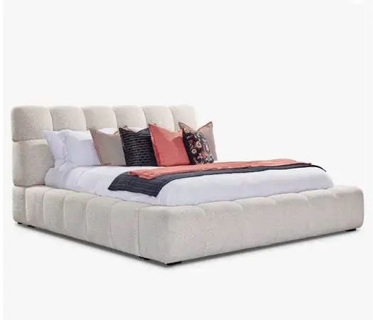 Hokku Designs Pula Queen Beige Upholstered Platform Bed Frame