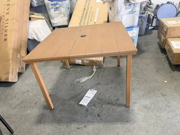 35.5 Square Brown Metal Outdoor Dining Table With Umbrella Hole