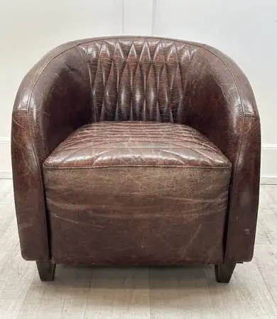Hooker Furniture Leather Lounge Chair w Copper Tone Metal Back