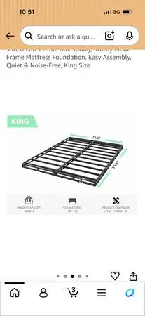 1 KING SIZE BOX SPRING LOW PROFILE  METAL FOR SALE IN FAIRFAX