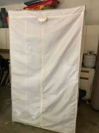 LARGE PORTABLE GARMENT CLOSET WITH SHELVES ASSEMBLED AT THE MOMENT