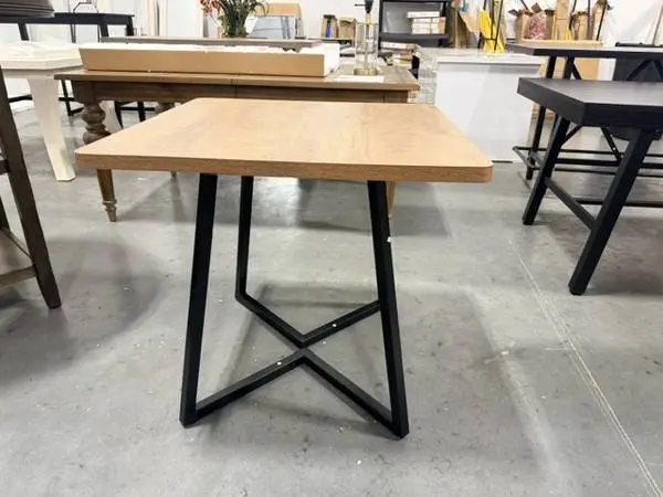 Moronia Light Brown Wood 31.5 Trestle Square Dining Table Seats 4