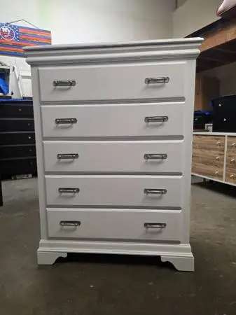 Modern White 6 Drawer Tallboy Dresser