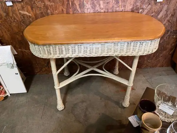Vintage Dining Table Wood & Wicker