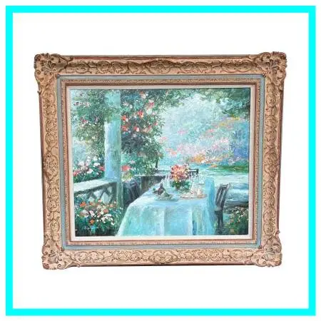 Freilberger Still Life Table On The Patio Painting Signed