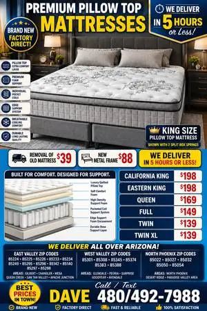 🔥 Brand New Pillow Top Mattress Sets-All sizes-FREE Same Day Delivery