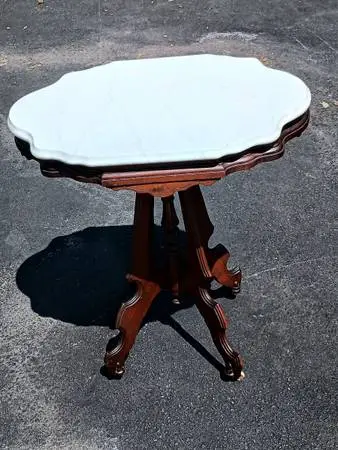 Antique Victorian Era Parlor Table with Marble Top