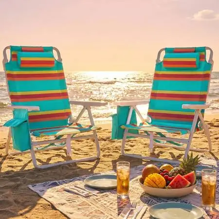 2pcs Folding Backpack Beach Chair for Adults with 5-Position Lay Flat Breathable