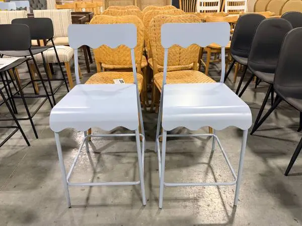24 Wavy Metal Counter Height Barstool With Footrest Blue (Set Of 2)