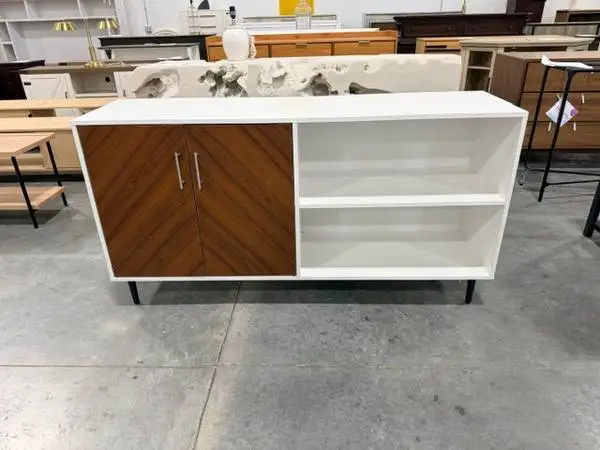 58 Mid Century Modern TV Stand Asymmetrical Bookmatched Cabinet