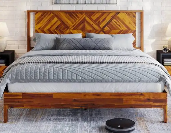 Foundry Select Ethan Solid Wood King Platform Bed Frame Rustic Carmel