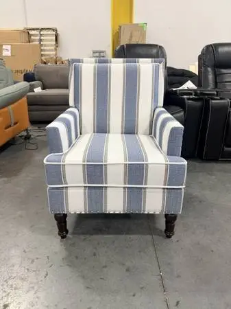 Breakwater Bay Upholstered Accent Chair Armchair Blue White Stripe