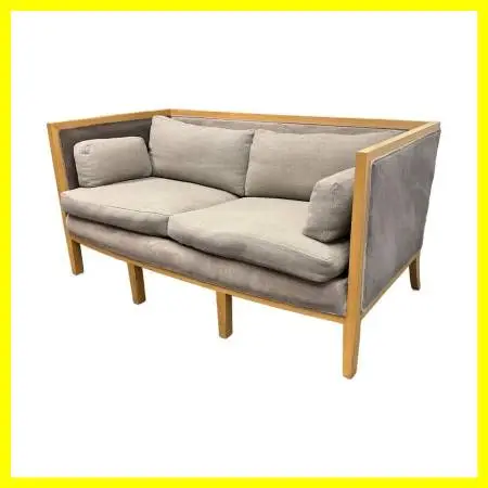 Danish Style Apartment Sofa With Cherry Wood Tone Frame