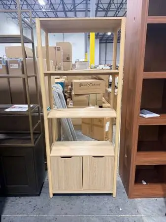 72.25 Scandi Three Shelve Bookcase And Cabinet Storage Natural