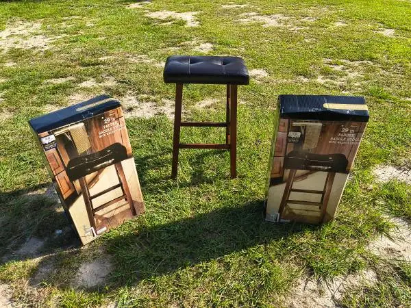 New Pair of 29 Padded Saddle Bar Stools - Walnut Finish - $50