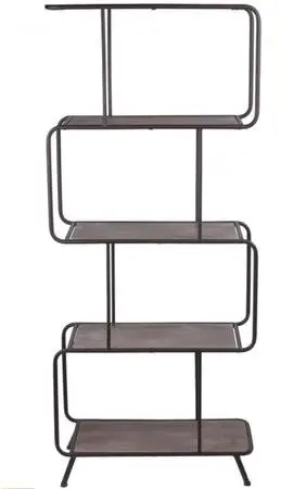 Brand New - Contemporary 6 Tier Metal and Wood Shelving Unit in Brown