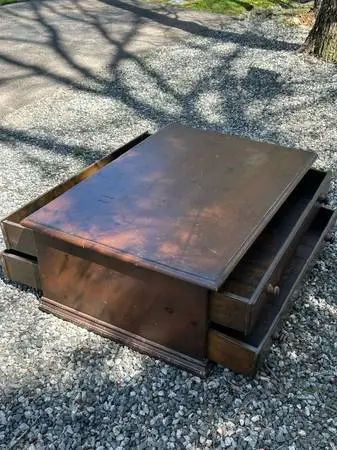Vintage 1960’s Solid Wood Coffee Table w 4 Huge Draws