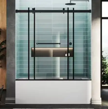 Onesead 55 To 60 W x 56H Sliding Frameless Tub Door In Matte Black