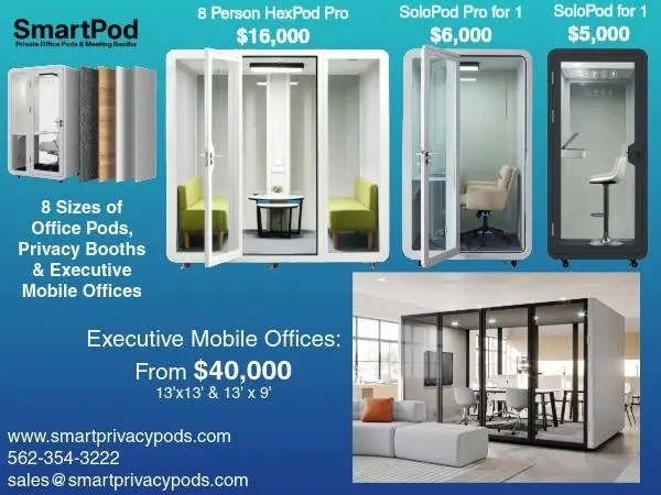 Office Pods & Privacy Booths | 8 Sizes Available | Free 7-Day Shipping