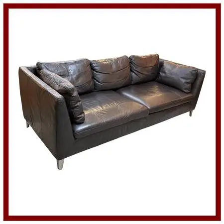 Contemporary Brown Leather Sofa With Brushed Metal Legs