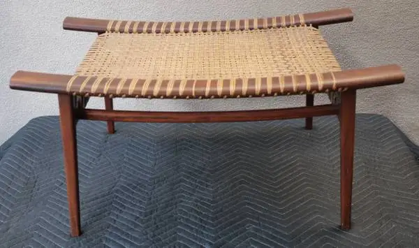 Soborg Mobler Brand 1950s MCM Small Bench Made of Rosewood & Rattan