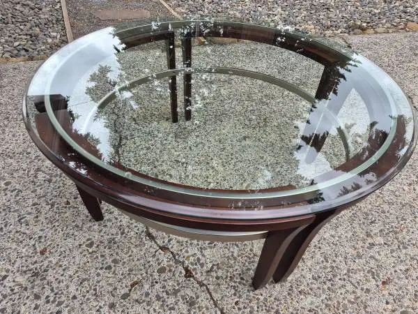⭐Modern ROUND Wood/Metal/Glass Top Coffee Table-Excellent Condition!