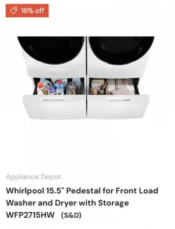 Scratch and Dent Whirlpool 15.5 Pedestals w/ Storage WFP2715H