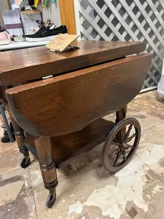 Vintage wooden bar beverage cart with wood wheels see all pictures