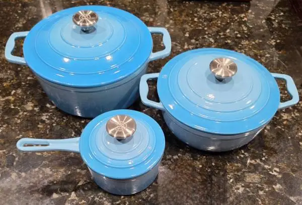 Cooks Essentials Enamel Cast Iron Cookware Set (Color: Light Blue)