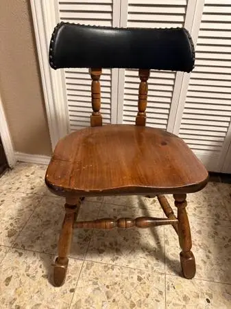 60s Buckstaff Oak Pub Chair black leather with Nailhead Trim MCM