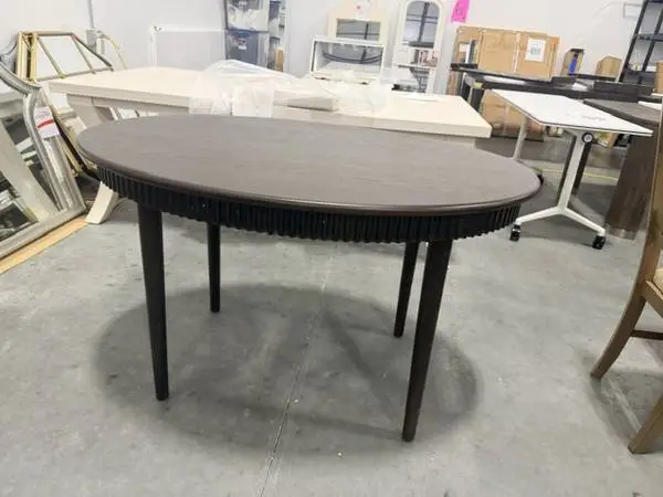 WE 52” Modern Fluted Oval Dark Brown Solid Oak Wood Dining Table