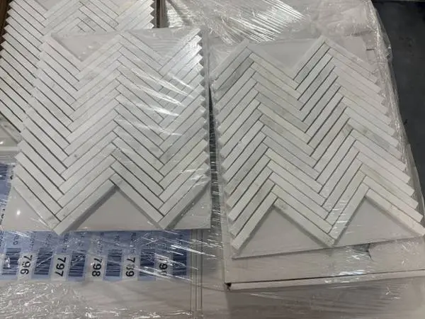 Natural Stone Polished Marble Herringbone Mosaic Floor/Wall Tile