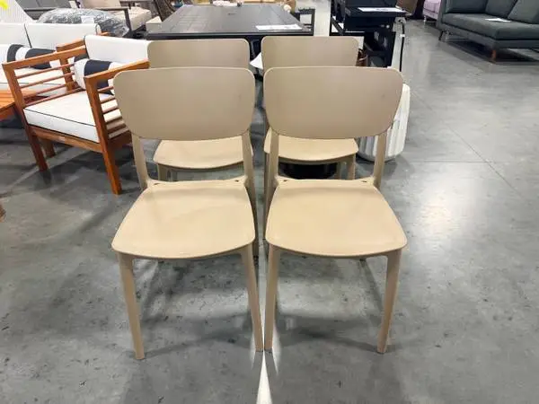 Modern Plastic Stackable Outdoor Dining Chair Khaki (Set Of 4)
